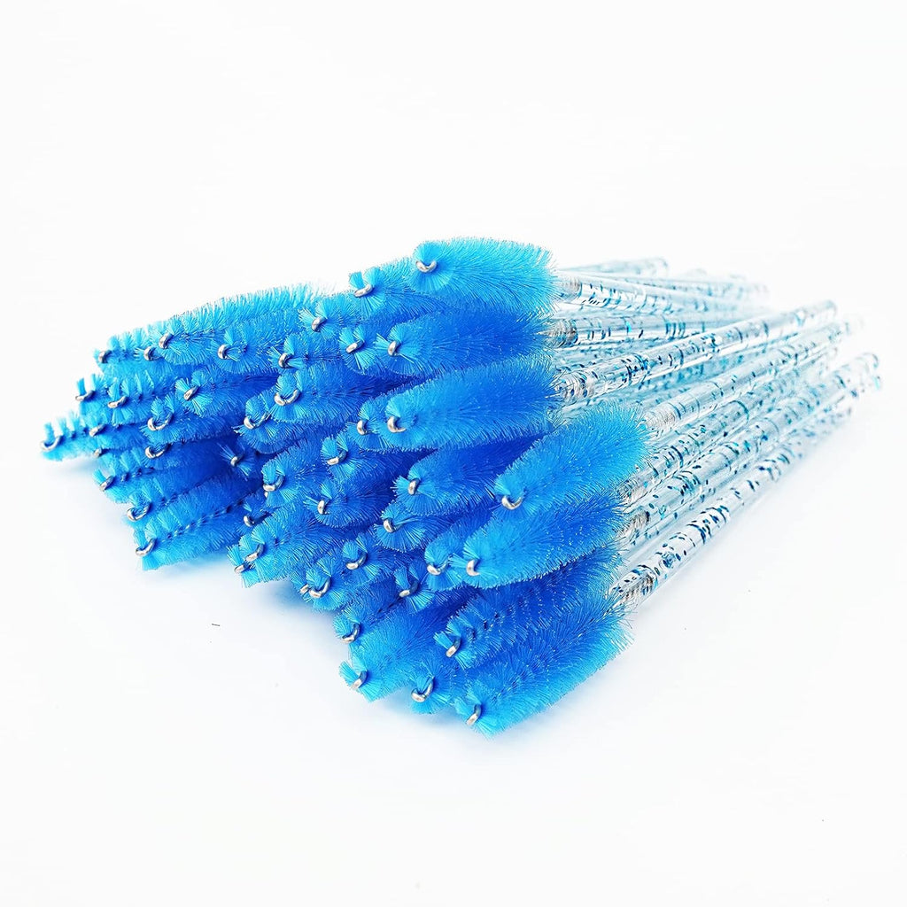 100 Pcs Crystal Eyelash Brush - Glitter Mascara Wands, Spoolies for Eyelash Extensions, Professional Eyebrow Spoolie Brush, Sparkling Makeup Applicator Tool (Crystal Blue)