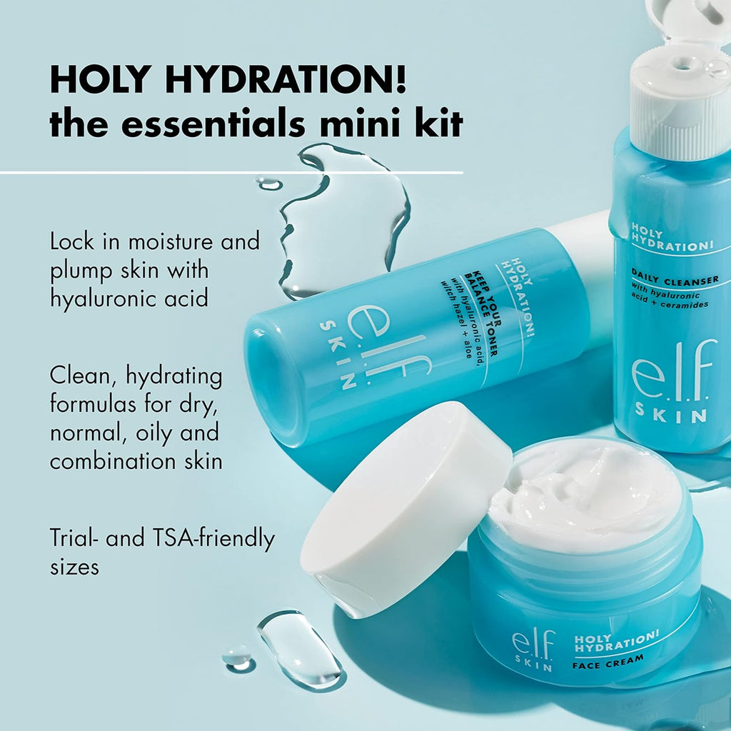 Skin Holy Hydration! the Essentials Mini Kit, Cleanser, Toner & Moisturizer for Hydrated & Balanced Skin, Tsa-Friendly Sizes