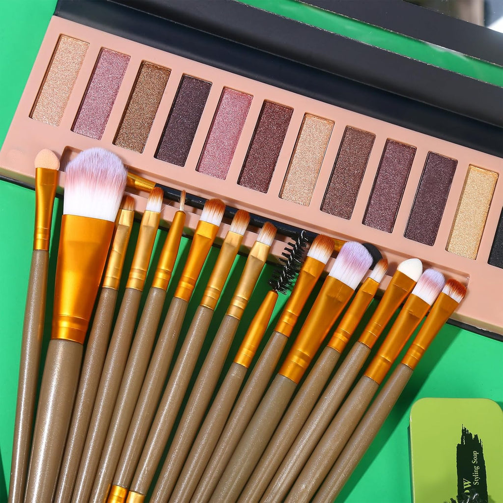 All in One Makeup Set for Women Full Kit - 12 Colors Eyeshadow Palette, Black Mascara Eyeliner Pen, 3Pcs Matte Liquid Lipstick, Eyebrow Soap Gel Kit, 12 Pcs Brushes & Sponge with Makeup Bag Gift Set