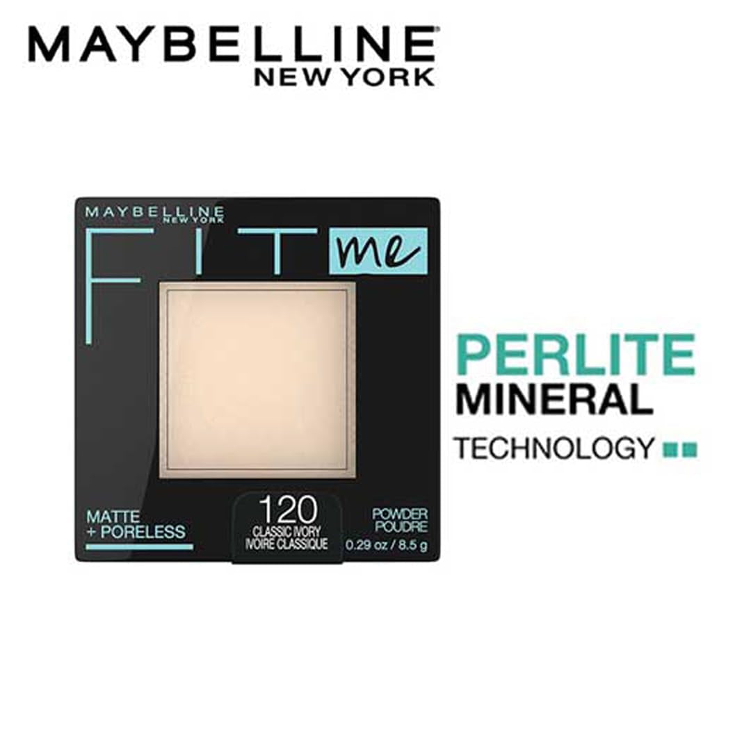 Fit Me Matte + Poreless Liquid Oil-Free Foundation Makeup & Fit Me Matte + Poreless Pressed Face Powder Makeup & Setting Powder, Classic Ivory, 1 Count