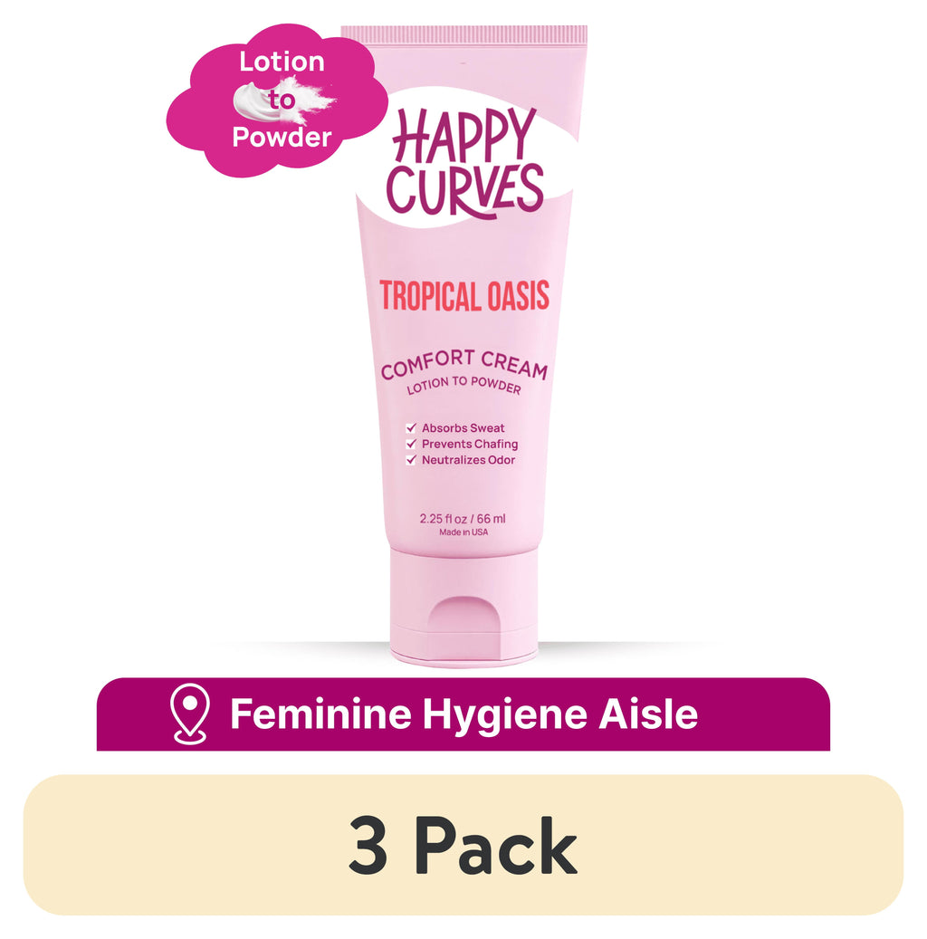 Happy Curves Comfort Cream - Aluminum-Free Whole Body Deodorant for Women, Tropical Oasis (3-Pack, 2.25 Oz Each)