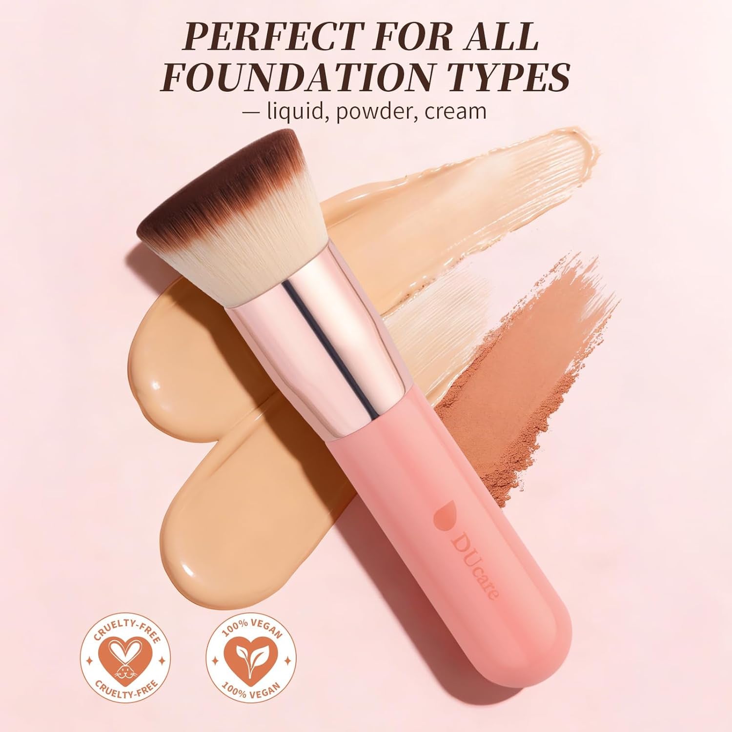 Foundation Brush for Liquid Makeup,Flat Top Kabuki Foundation Brushes - Premium Makeup Brush for Liquid, Cream, Powder,Buffing, Blending,Pink