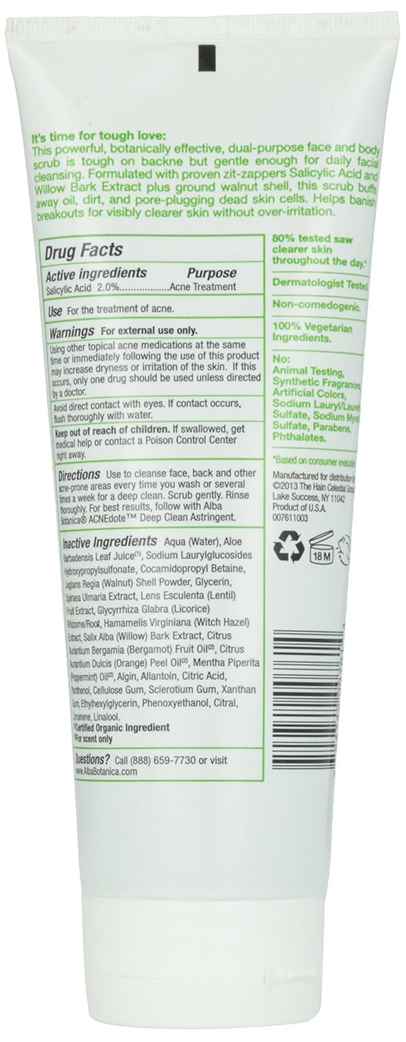 Acnedote Maximum Strength Face & Body Scrub for Acne Treatment, Blackhead Scrub, 8 Oz