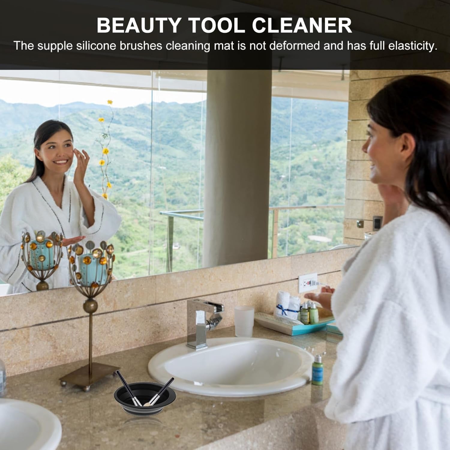 Silicone Makeup Brush Cleaning Pad and Bowl 5.78X4.33 Inch Handheld Beauty Tool Cleaner for Eyeshadow Brow Brushes and Makeup Accessories