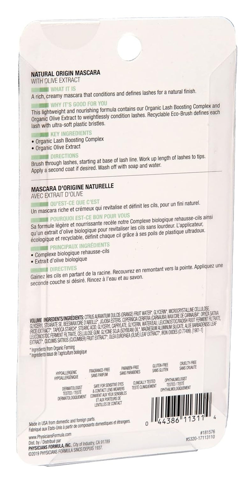 Organic Wear Lash-Boosting All Natural Mascara, Lifts, Lengthens, for Sensitive Eyes, Dermatologist Tested - Natural Origin Black