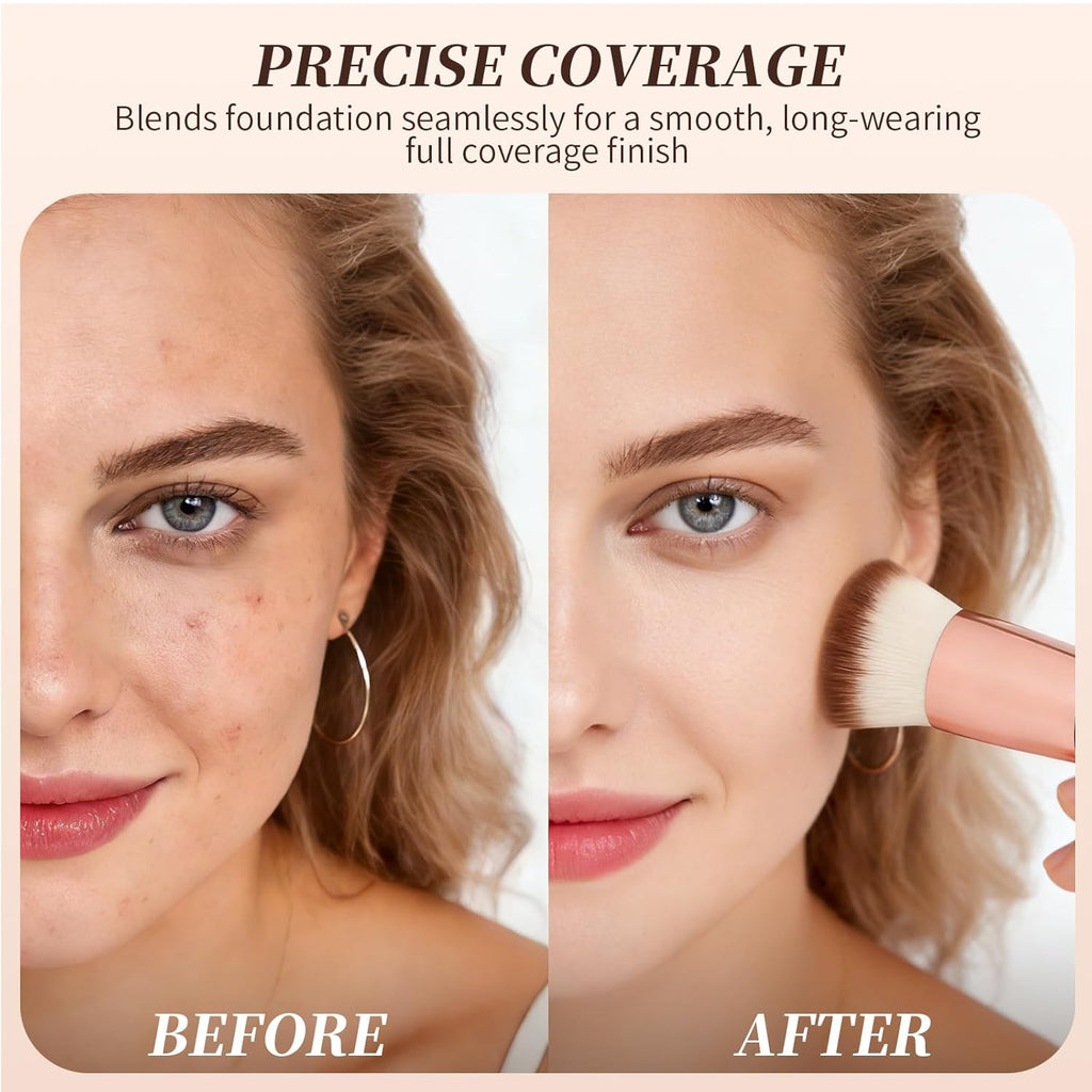 Foundation Brush for Liquid Makeup,Flat Top Kabuki Foundation Brushes - Premium Makeup Brush for Liquid, Cream, Powder,Buffing, Blending,Pink