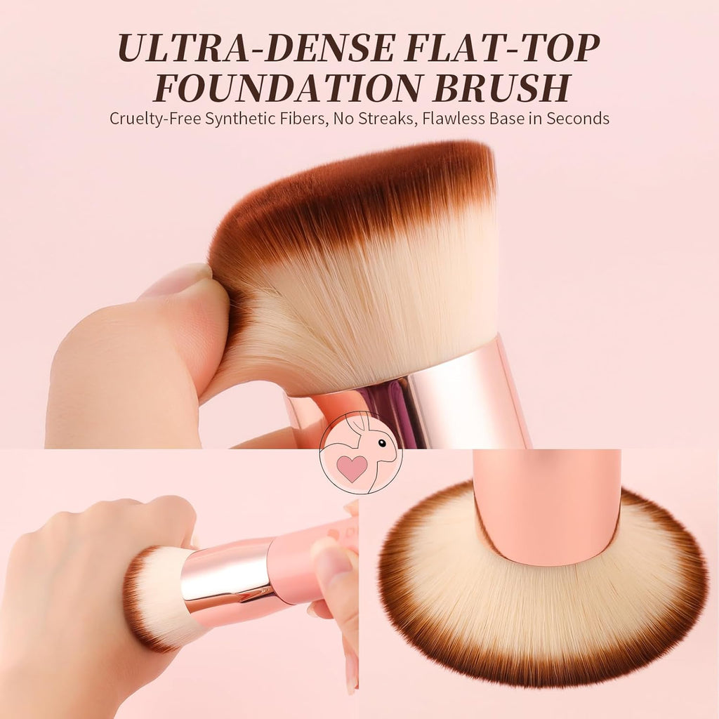 Foundation Brush for Liquid Makeup,Flat Top Kabuki Foundation Brushes - Premium Makeup Brush for Liquid, Cream, Powder,Buffing, Blending,Pink