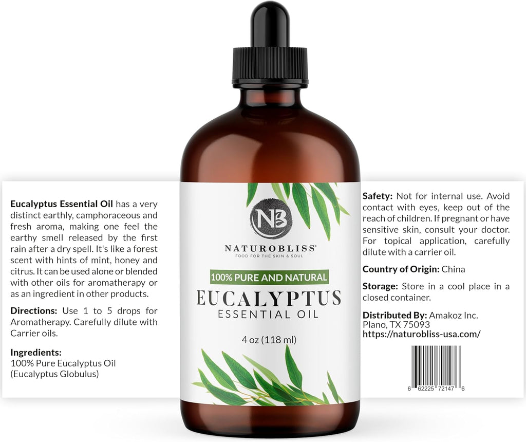 Essential Oil with Glass Dropper - 100% Pure and Natural - Essential Oils for Diffuser, Aromatherapy, Soap and Candle Making, Eucalyptus Essential Oil, Eucalyptus Oil, 4 Fl Oz
