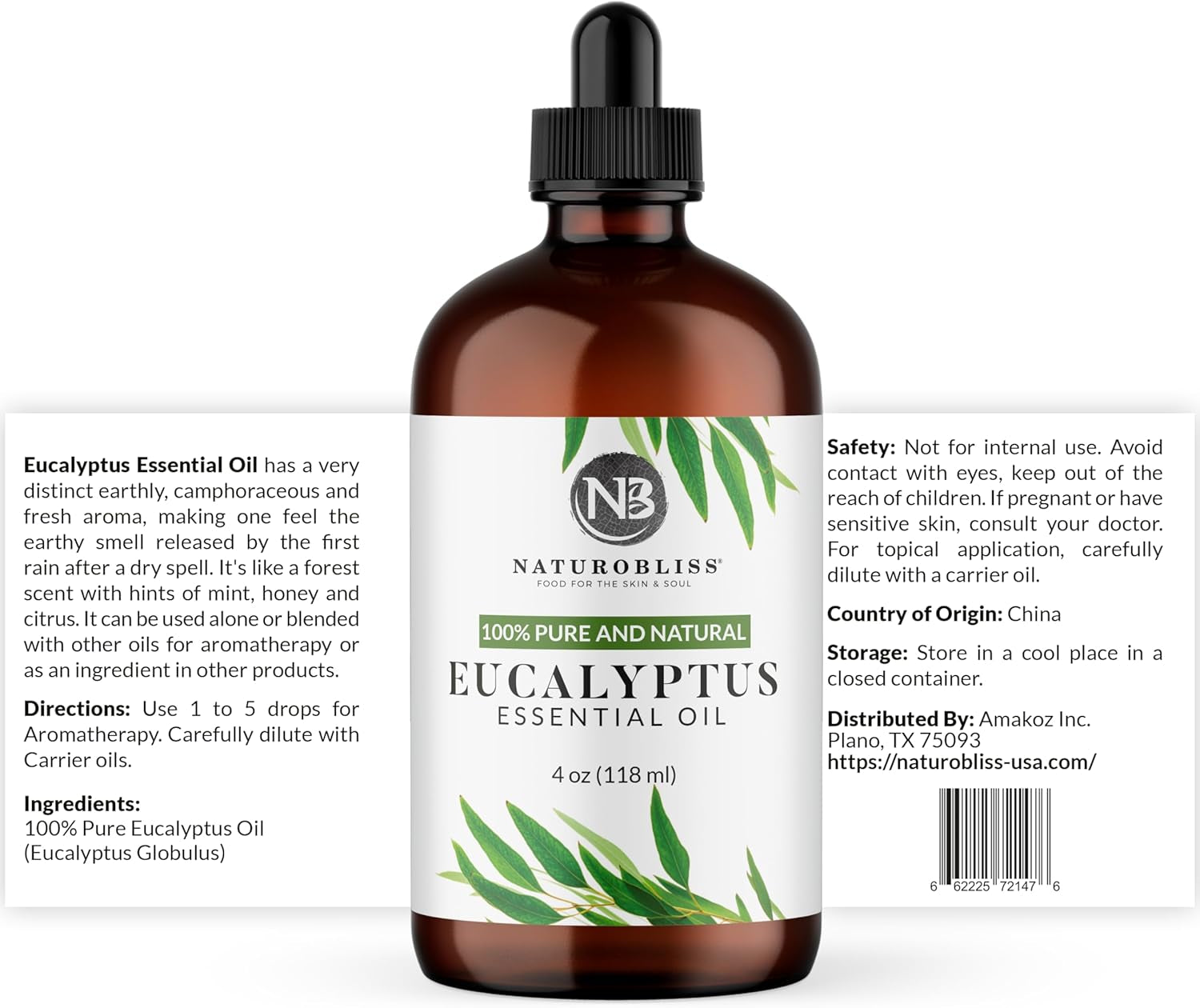 Essential Oil with Glass Dropper - 100% Pure and Natural - Essential Oils for Diffuser, Aromatherapy, Soap and Candle Making, Eucalyptus Essential Oil, Eucalyptus Oil, 4 Fl Oz