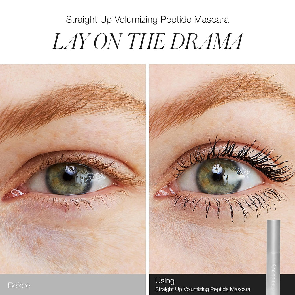 Straight up Volumizing Peptide Mascara – Clean, Long-Wearing Black Mascara – 12-Hour Lift & Volume – Smudge-Free & Flake-Free – Ophthalmologist Tested – 0.34 Oz