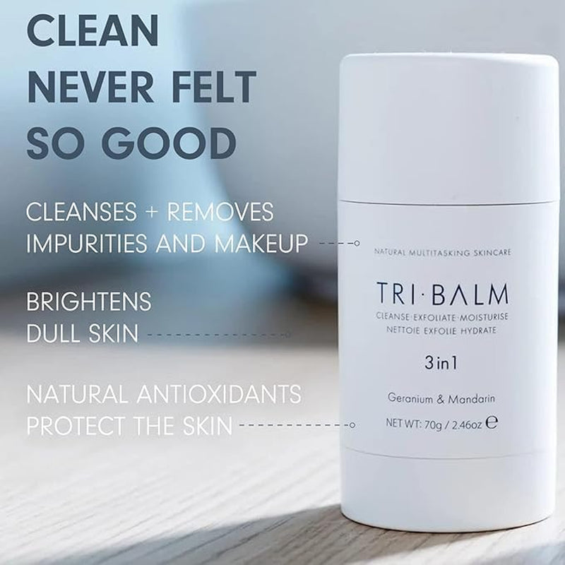 | Tri-Balm Stick 3 in 1 Facial Balm 20G | Facial Cleanser, Facial Exfoliant, & Facial Moisturize | All Natural Skin Care (0.7 Oz)