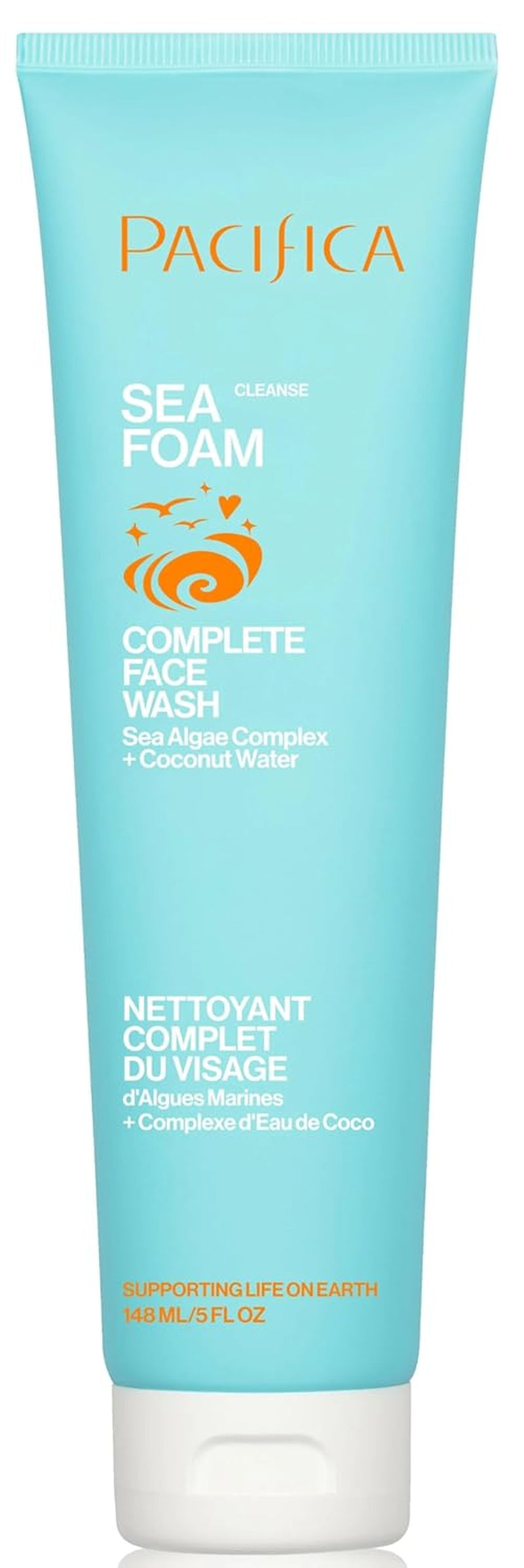 Beauty Sea Foam Face Wash, Daily Gentle Foaming Cleanser, with Coconut Water + Sea Algae, Removes Makeup, for Combination and Oily Skin, Vegan & Cruelty Free