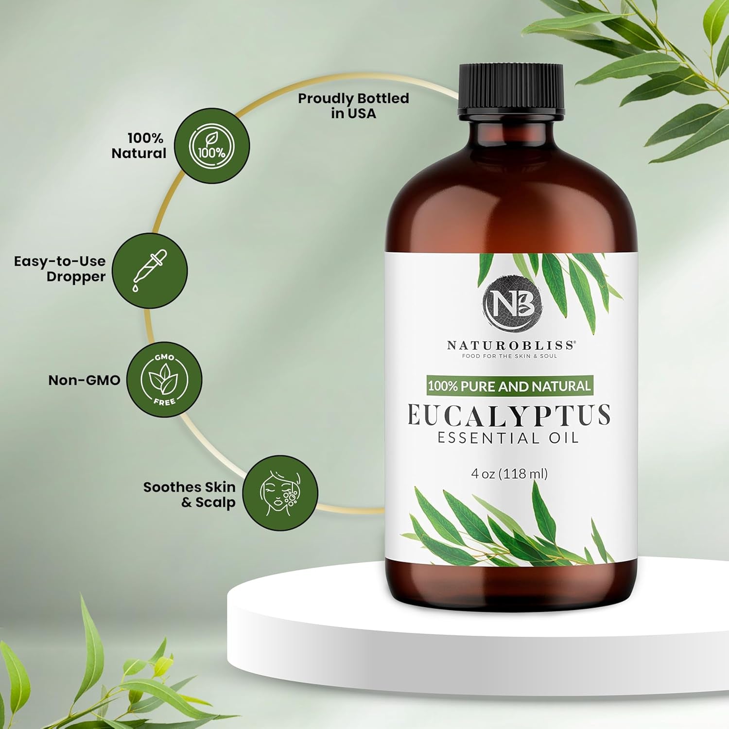 Essential Oil with Glass Dropper - 100% Pure and Natural - Essential Oils for Diffuser, Aromatherapy, Soap and Candle Making, Eucalyptus Essential Oil, Eucalyptus Oil, 4 Fl Oz