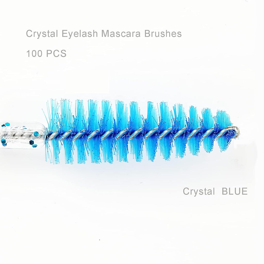 100 Pcs Crystal Eyelash Brush - Glitter Mascara Wands, Spoolies for Eyelash Extensions, Professional Eyebrow Spoolie Brush, Sparkling Makeup Applicator Tool (Crystal Blue)