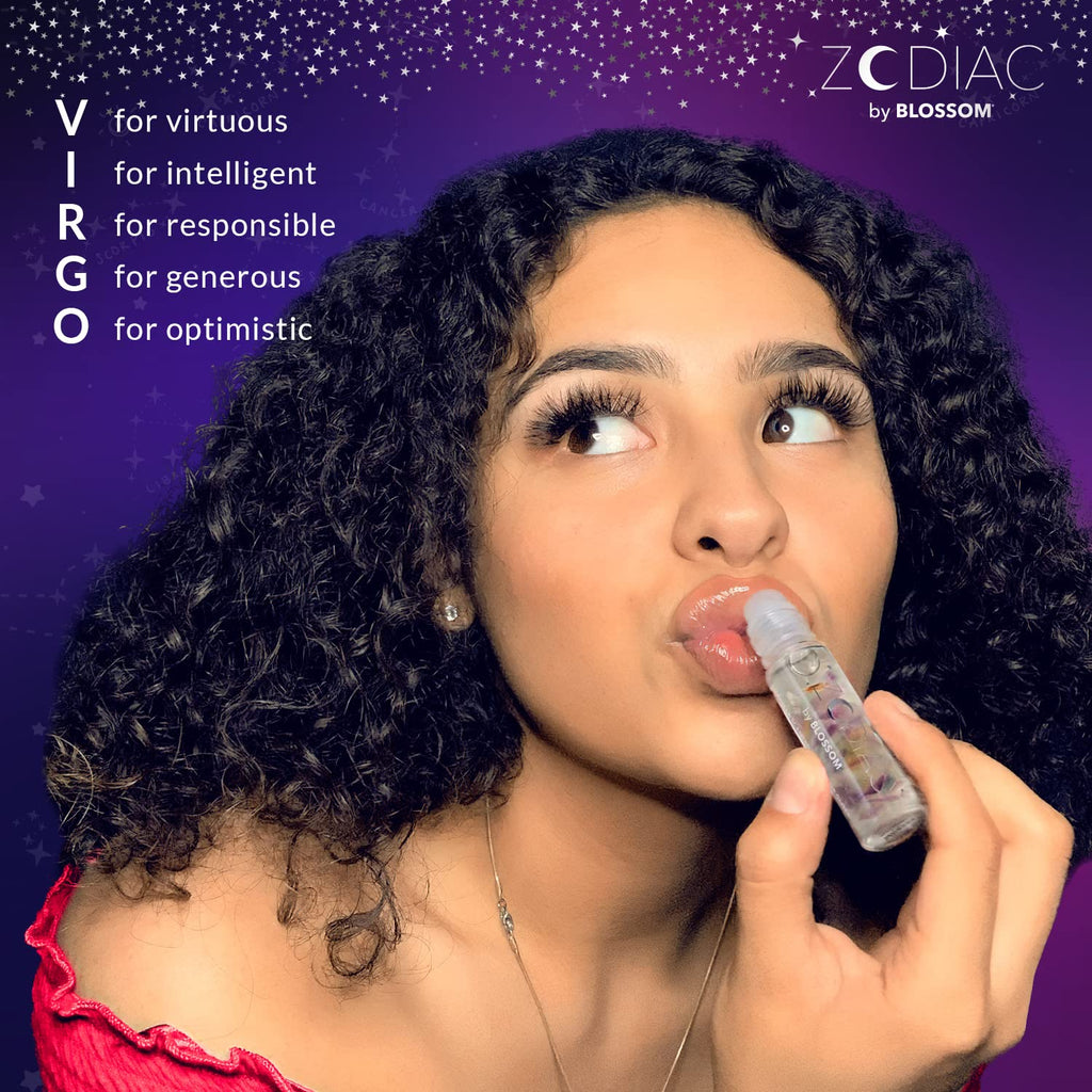 Lip Gloss Zodiac Sign Vanilla Scented Roll-On Lip Gloss, Moisturizing + Hydrating with Zodiac Crystals, Made in USA, 0.20Oz, Virgo