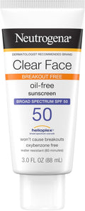 Clear Face Sunscreen Lotion for Acne-Prone Skin, Broad Spectrum SPF 50, Sunscreen for Face & Oily Skin, Oil-,Fragrance- & Oxybenzone-Free, Water Resistant, Matte, Unscented, 3 Fl Oz