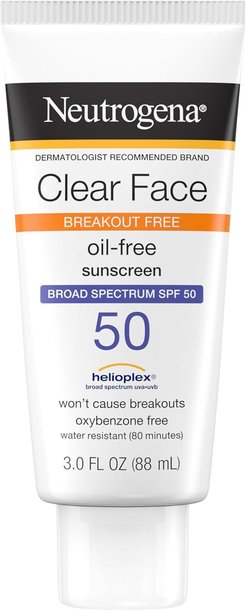 Clear Face Sunscreen Lotion for Acne-Prone Skin, Broad Spectrum SPF 50, Sunscreen for Face & Oily Skin, Oil-,Fragrance- & Oxybenzone-Free, Water Resistant, Matte, Unscented, 3 Fl Oz