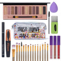 All in One Makeup Set for Women Full Kit - 12 Colors Eyeshadow Palette, Black Mascara Eyeliner Pen, 3Pcs Matte Liquid Lipstick, Eyebrow Soap Gel Kit, 12 Pcs Brushes & Sponge with Makeup Bag Gift Set