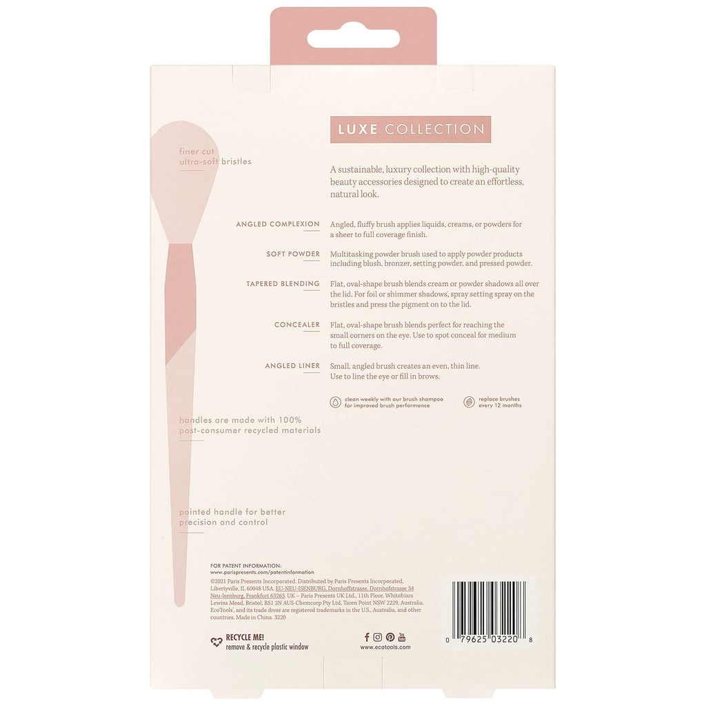 Luxe Natural Elegance Professional Face Makeup & Foundation Brush Set, Premium Brush Kit for Face, Cheek, & Eye Makeup, Synthetic Makeup Brushes, Vegan & Cruelty-Free, 5 Piece Set