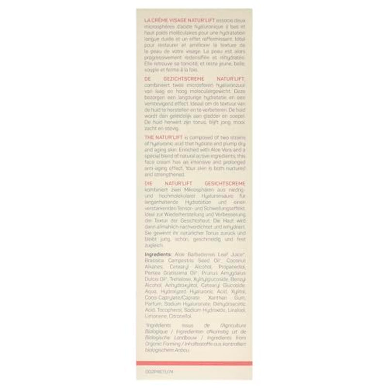 Natur' Lift Face Cream - Improves the Skin'S Texture - Contains Hyaluronic Acid - Toning and Firming Effect - Moisturizes and Restores Your Skin - Suitable for All Skin Type - 1.4 Oz