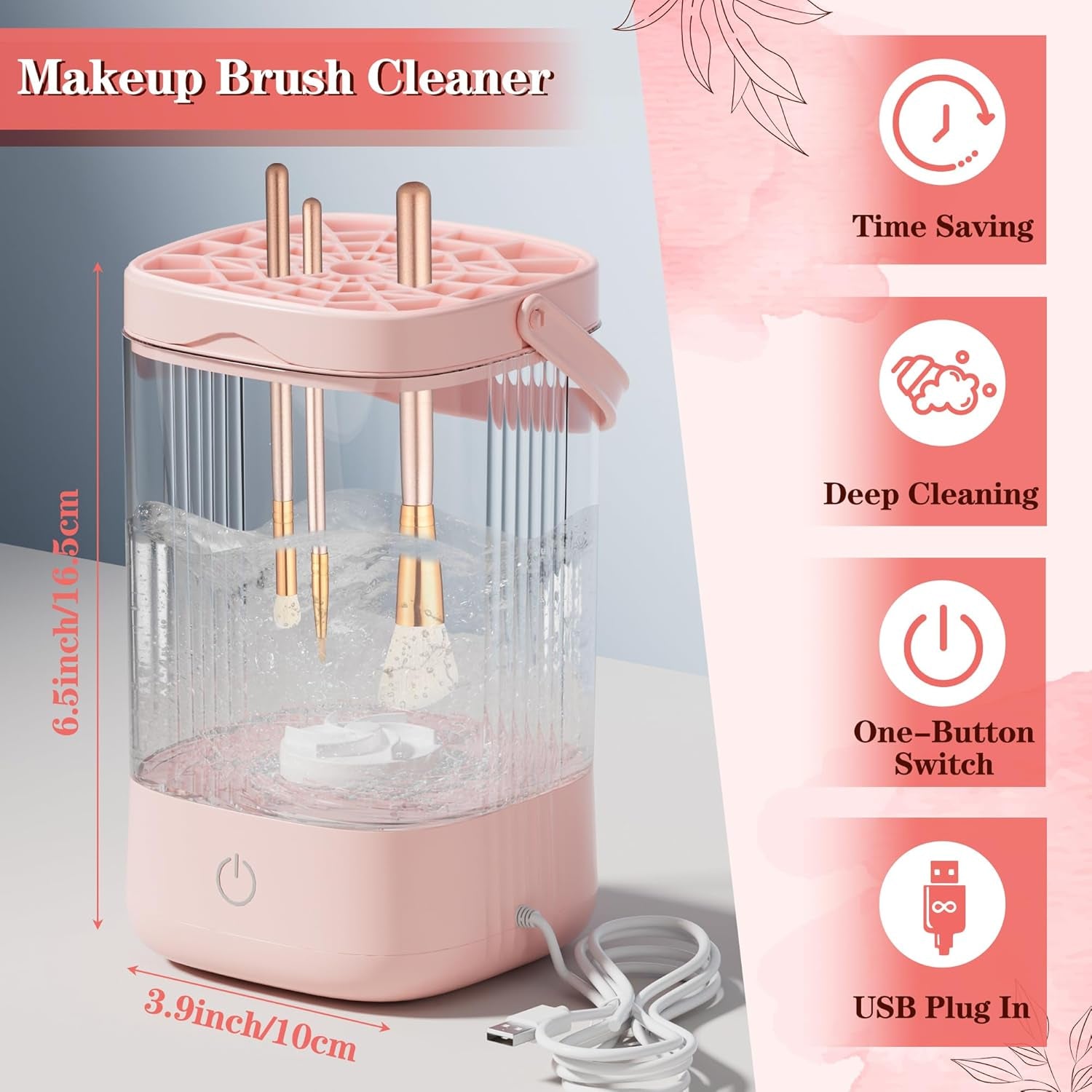 Electric Makeup Brush Cleaner - Portable Makeup Brushes Cleaning Machine, Automatic Spinning Cosmetic Brushes Washer, Make up Brush Cleaner Tools for Most Sizes Brushes and Sponges (Pink)