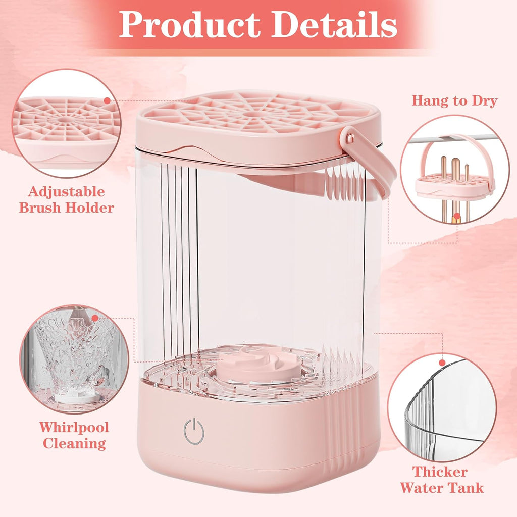 Electric Makeup Brush Cleaner - Portable Makeup Brushes Cleaning Machine, Automatic Spinning Cosmetic Brushes Washer, Make up Brush Cleaner Tools for Most Sizes Brushes and Sponges (Pink)