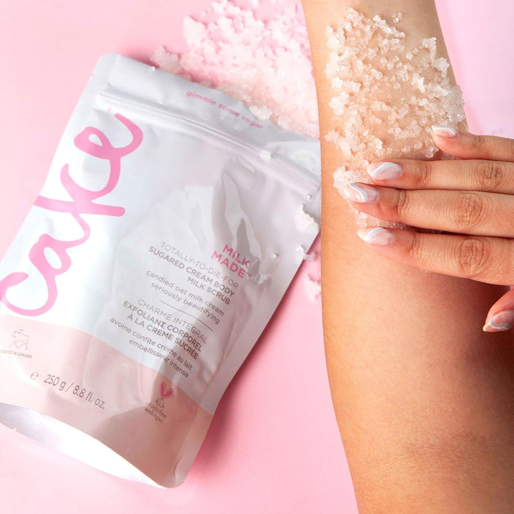 Milk Made Vegan Body Sugar Scrub- Shea Butter, Candied Oat Milk & Marshmallow Root Extract - Gentle Exfoliating Hand, Leg, Foot & Body Sugar Soap Scrub & Moisturizing Shower Wash for Women