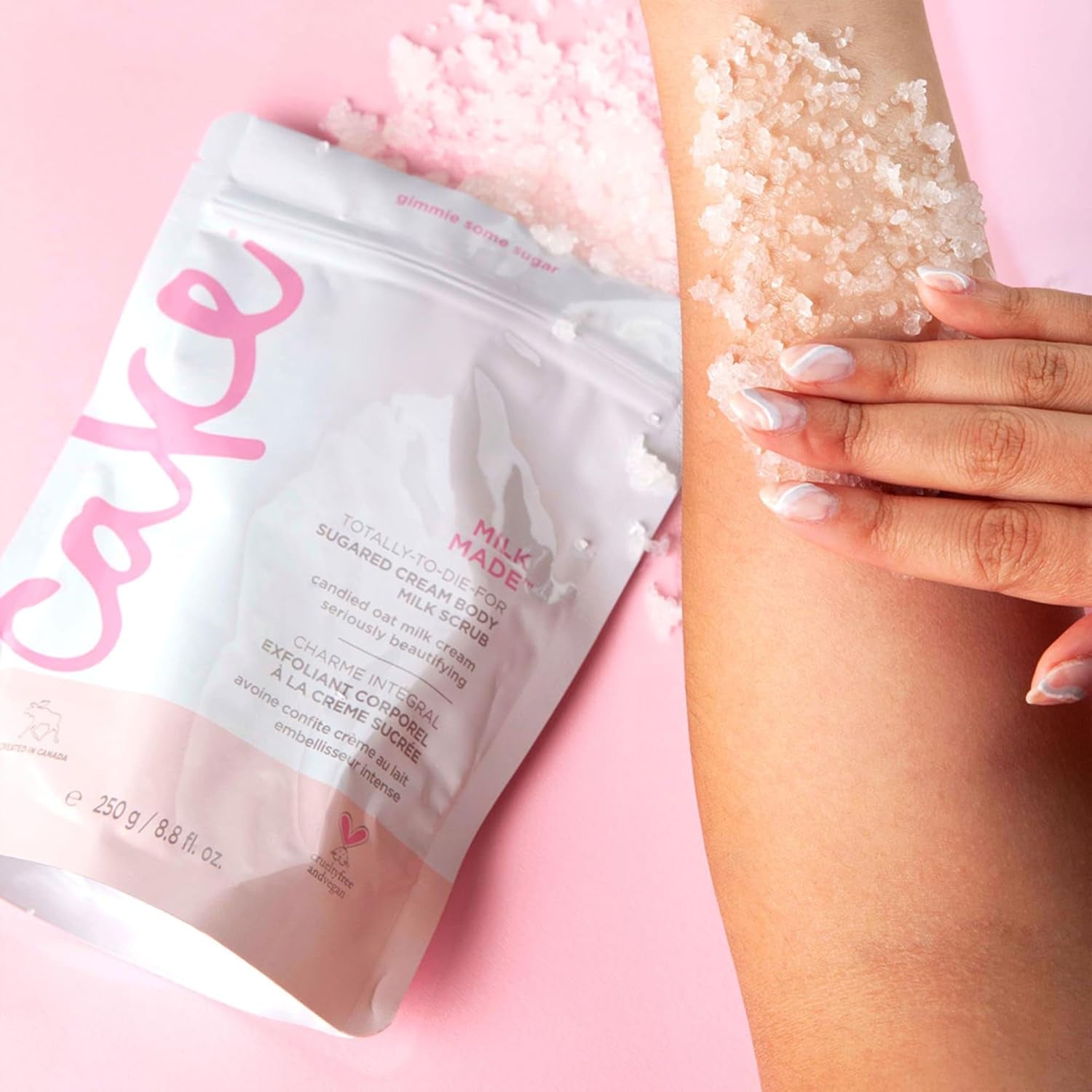 Milk Made Vegan Body Sugar Scrub- Shea Butter, Candied Oat Milk & Marshmallow Root Extract - Gentle Exfoliating Hand, Leg, Foot & Body Sugar Soap Scrub & Moisturizing Shower Wash for Women