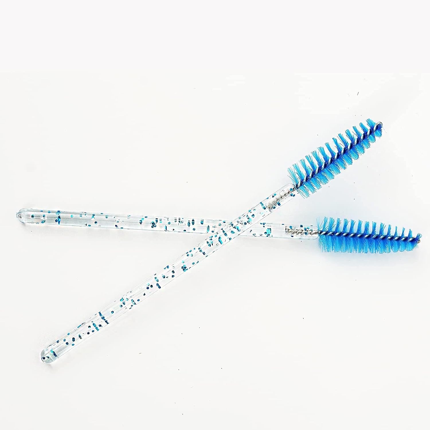 100 Pcs Crystal Eyelash Brush - Glitter Mascara Wands, Spoolies for Eyelash Extensions, Professional Eyebrow Spoolie Brush, Sparkling Makeup Applicator Tool (Crystal Blue)