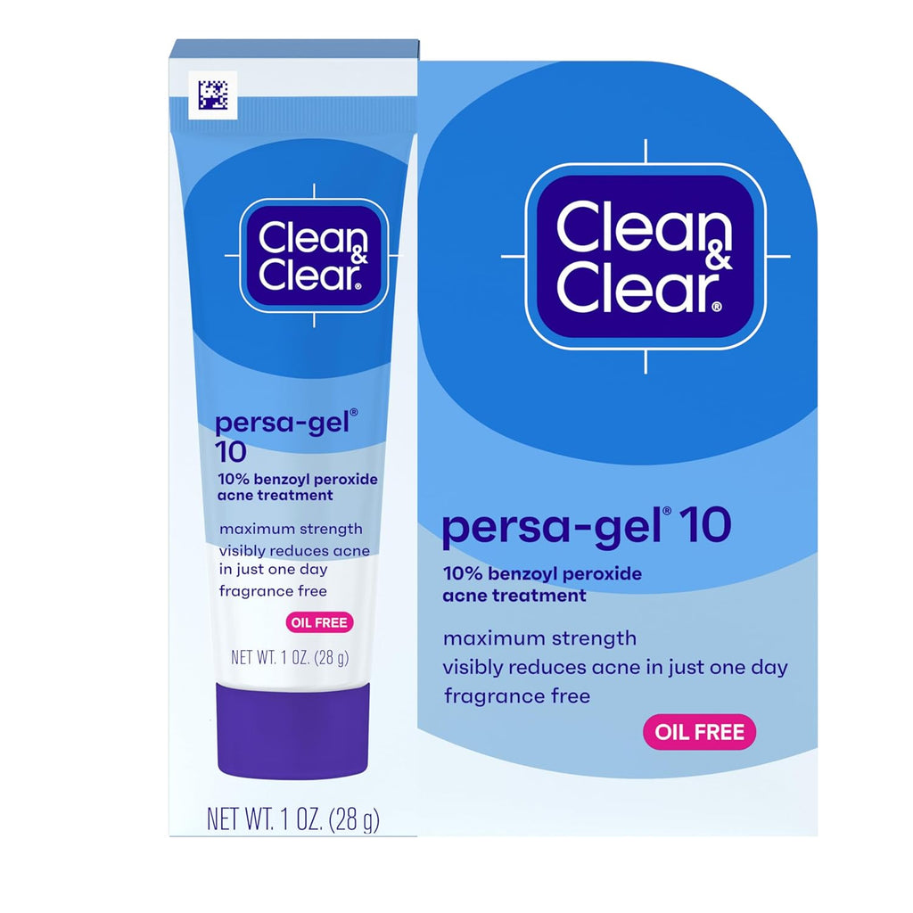 Persa-Gel 10 Oil-Free Acne Spot Treatment with Maximum Strength 10% Benzoyl Peroxide, Topical Pimple Cream Visibly Reduces Acne in One Day, Fragrance-Free, 1 Fl. Oz