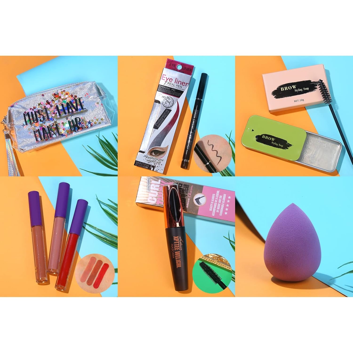 All in One Makeup Set for Women Full Kit - 12 Colors Eyeshadow Palette, Black Mascara Eyeliner Pen, 3Pcs Matte Liquid Lipstick, Eyebrow Soap Gel Kit, 12 Pcs Brushes & Sponge with Makeup Bag Gift Set