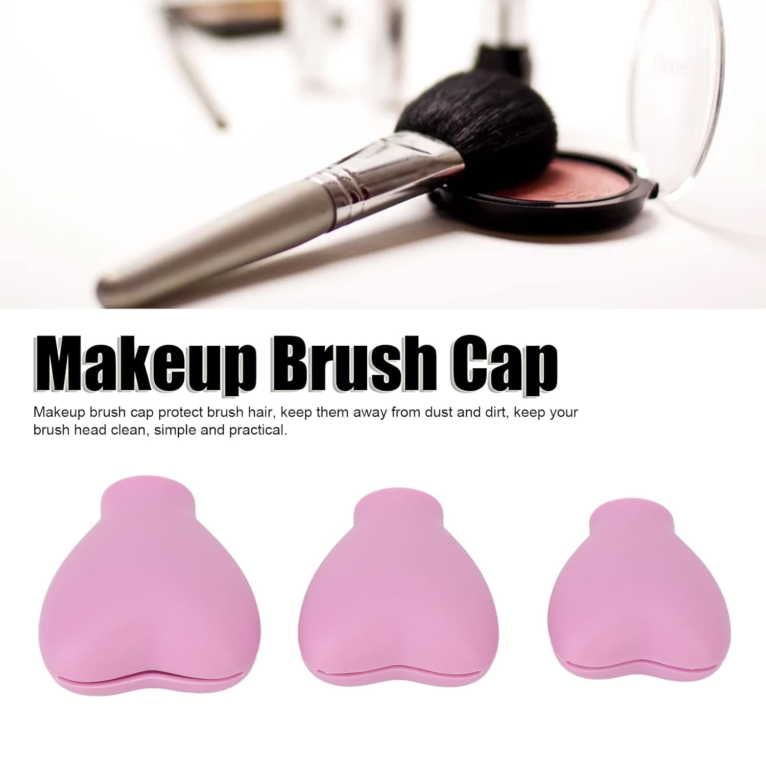 3Pcs Makeup Brush Cover Protector, Silicone Brush Organizer Case for Makeup Storage and Makeup Bag, Reusable Brush Holders for Travel ()