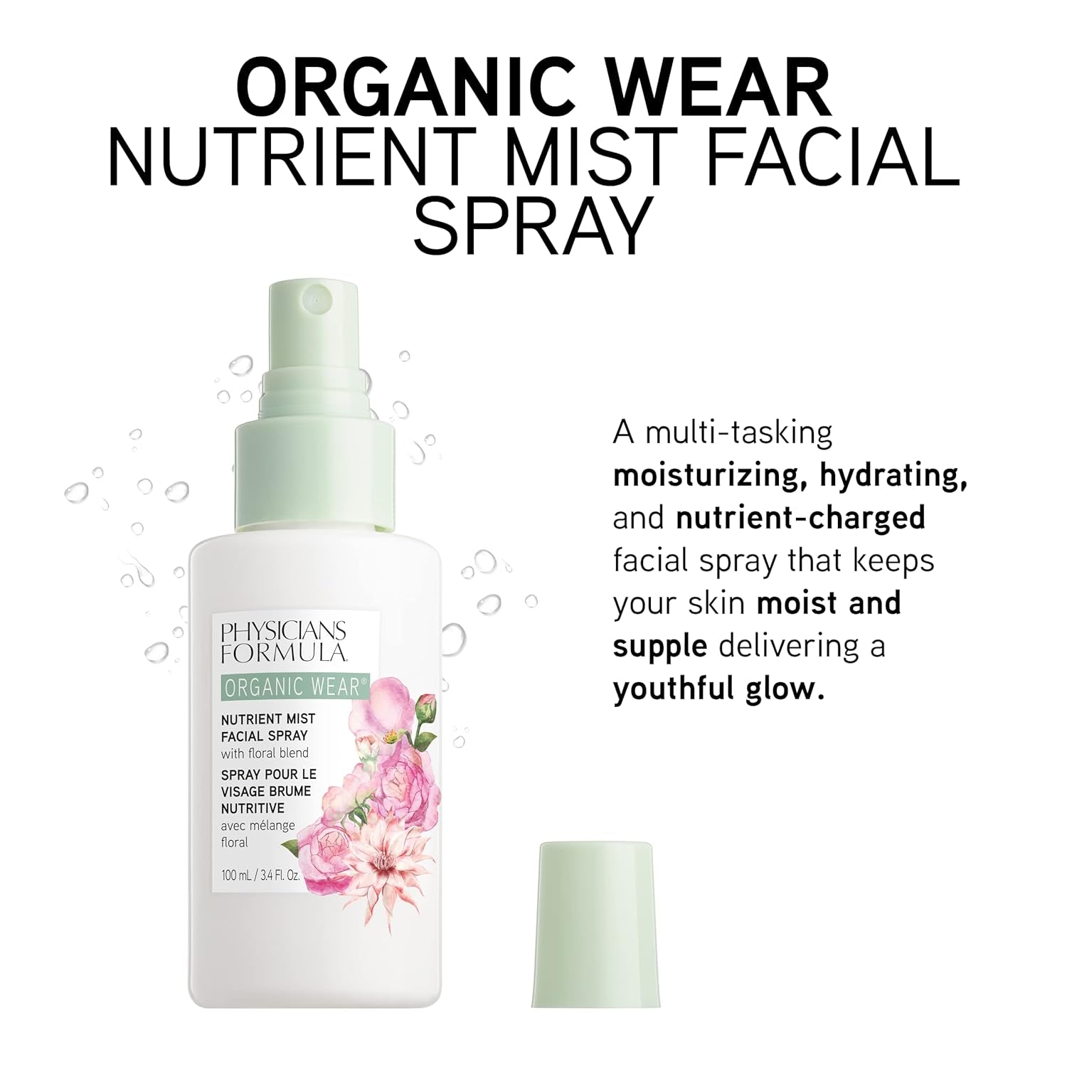 Organic Wear Nutrient Mist Facial Spray, Botanical Infused, Dermatologist Approved, Vegan, Gluten Free, Tone, Balance, and Prep Skin