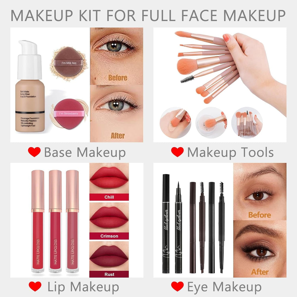 Professional Big Makeup Kit for Teens Girls & Women Full Kit, Beauty Case with Beginner Cosmetics Sets, All-In-One Make up Gift Box with Lipgloss, Eyeshadow,Blush,Highlight,Brow&Liner Pens,Brush,Etc