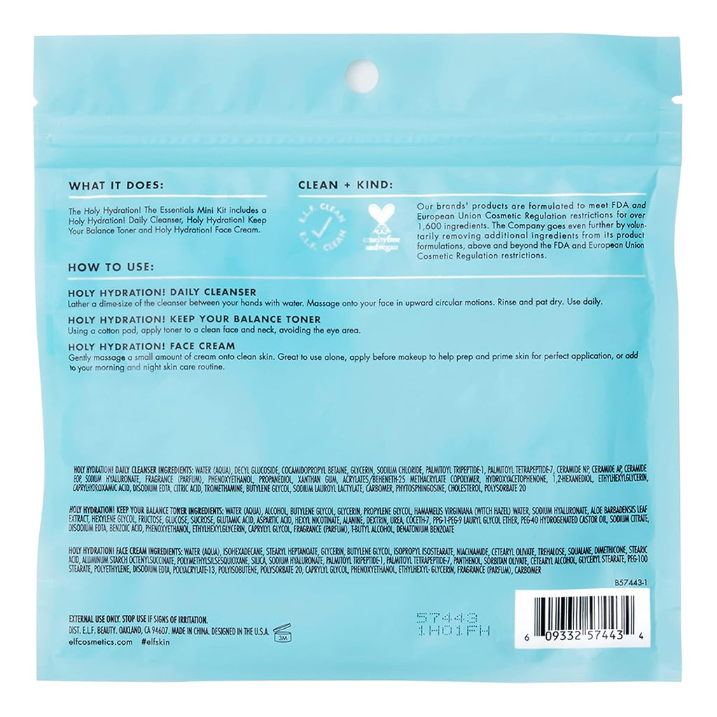 Skin Holy Hydration! the Essentials Mini Kit, Cleanser, Toner & Moisturizer for Hydrated & Balanced Skin, Tsa-Friendly Sizes