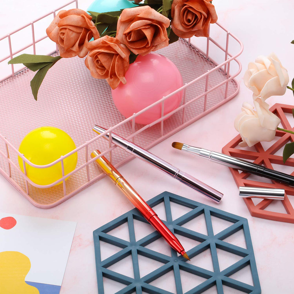 3 Pack Retractable Lip Brush for Lipstick with Cap Dual-Ended Liner Foundation Makeup Brush Sets Travel Applicators(Gradient Black, Gradient Red, Bright Pink)