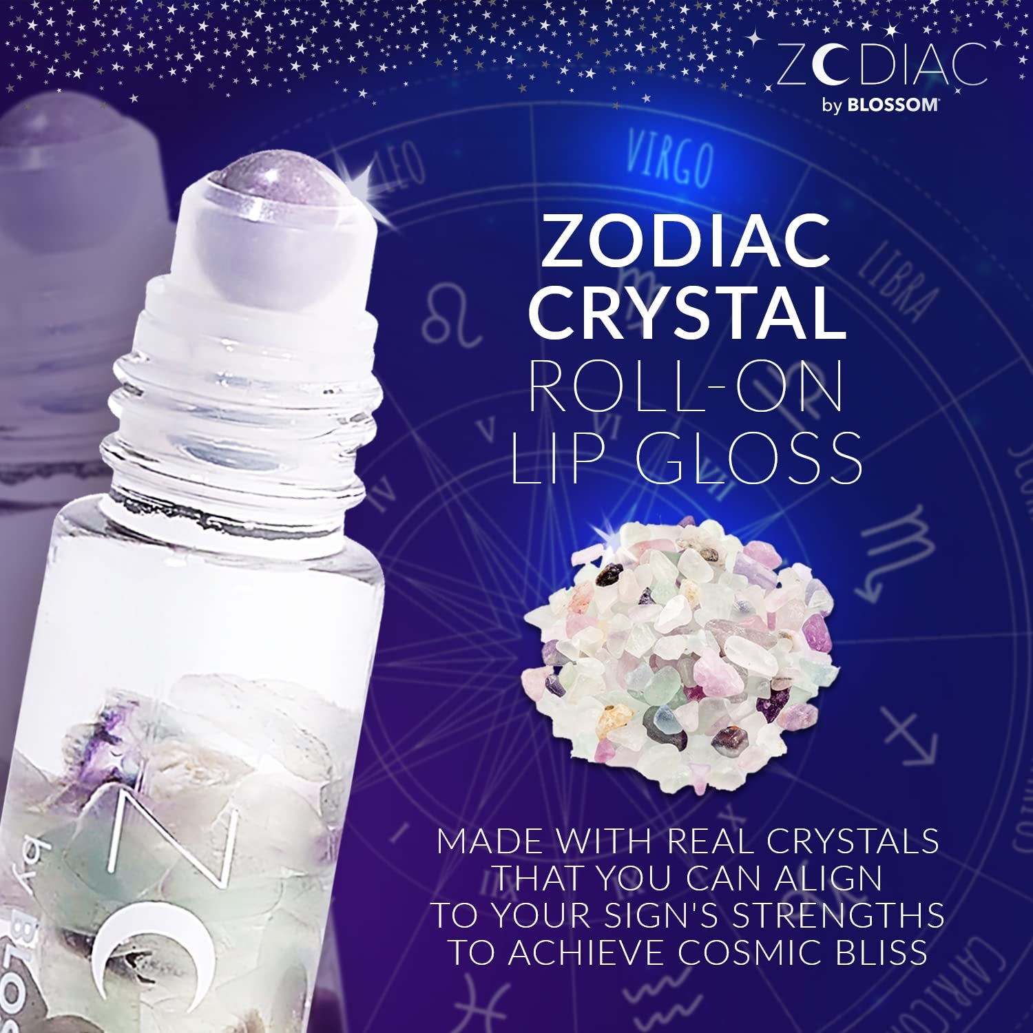 Lip Gloss Zodiac Sign Vanilla Scented Roll-On Lip Gloss, Moisturizing + Hydrating with Zodiac Crystals, Made in USA, 0.20Oz, Virgo