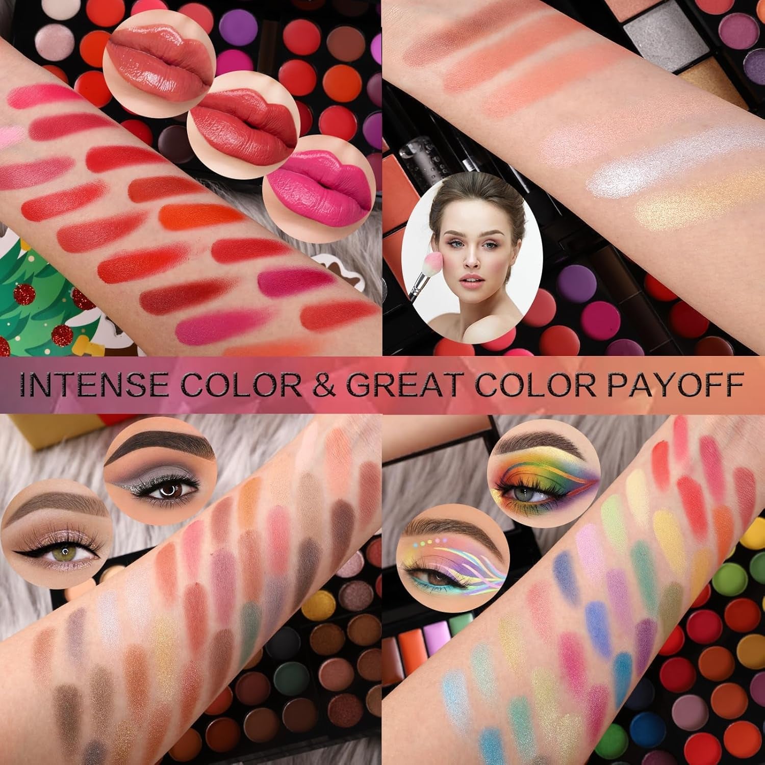 Professional Big Makeup Kit for Teens Girls & Women Full Kit, Beauty Case with Beginner Cosmetics Sets, All-In-One Make up Gift Box with Lipgloss, Eyeshadow,Blush,Highlight,Brow&Liner Pens,Brush,Etc