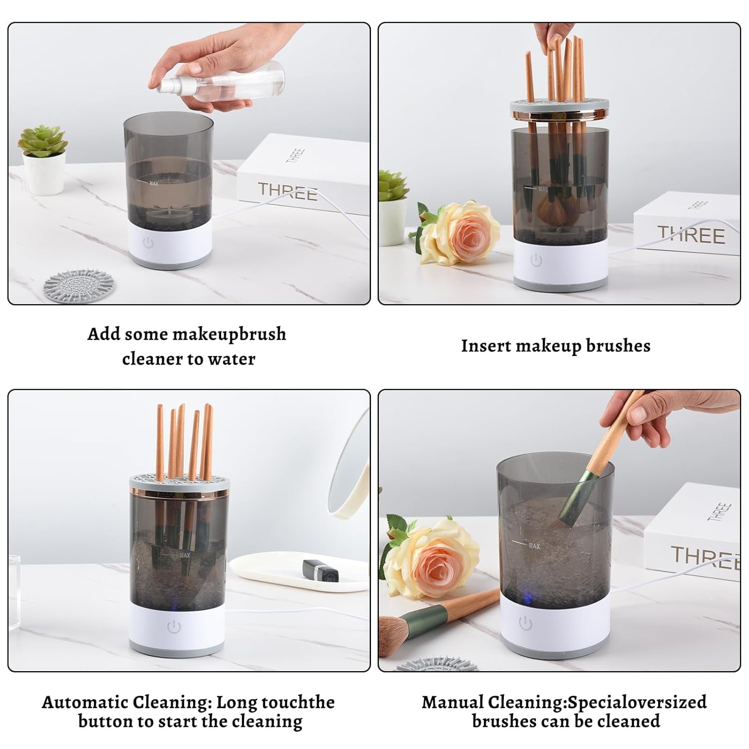 Electric Makeup Brush Cleaner, Makeup Brush Cleaner, Pro Cosmetic Brush Cleaner, Automatic Spinning Makeup Brush Cleaner, Beauty Blender Cleaner Fit for All Size Makeup Brush