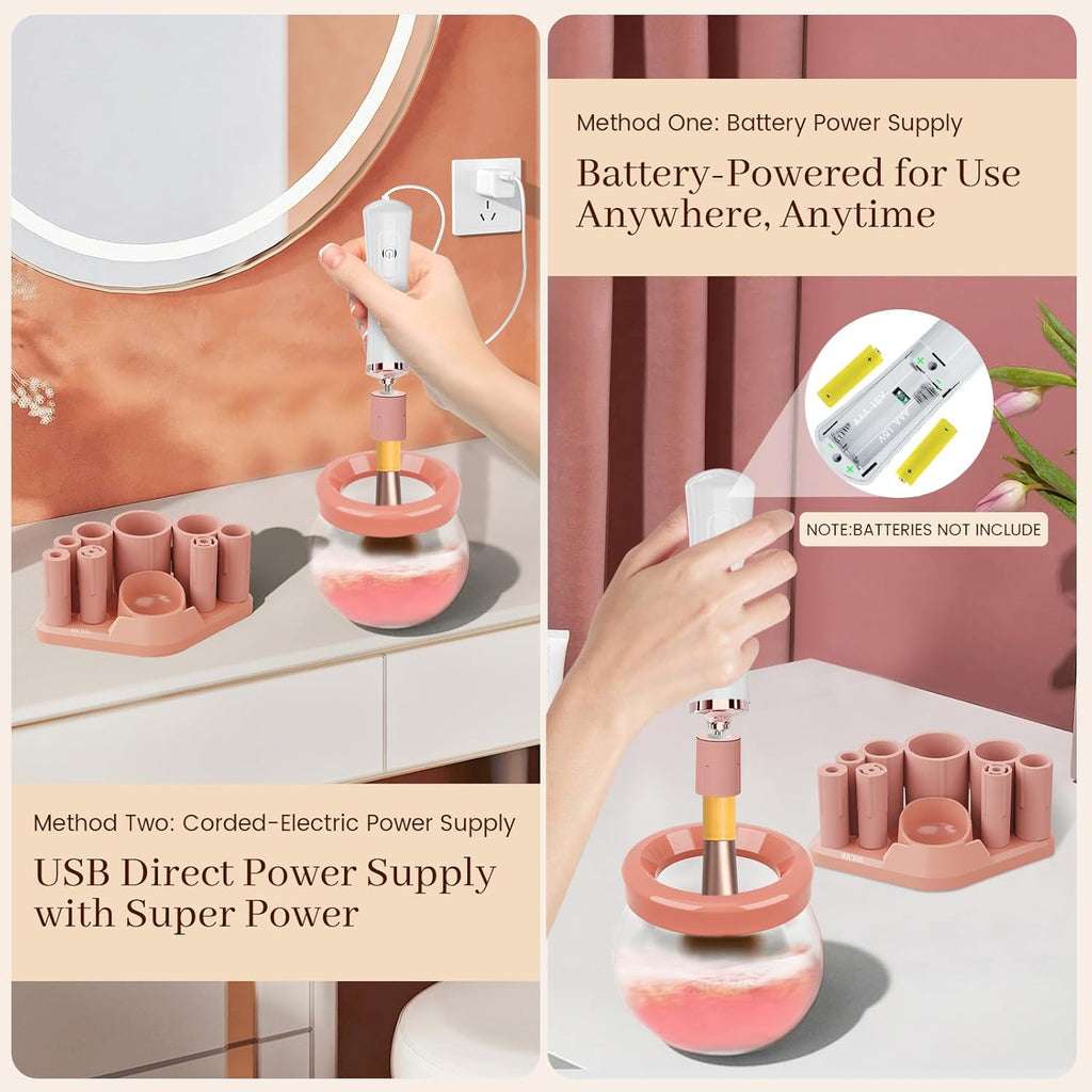 Electric Makeup Brush Cleaner and Dryer Machine - Super Fast Clean and Dry Make up Brushes - Automatic Cosmetic Brush Spinner Washer Tools