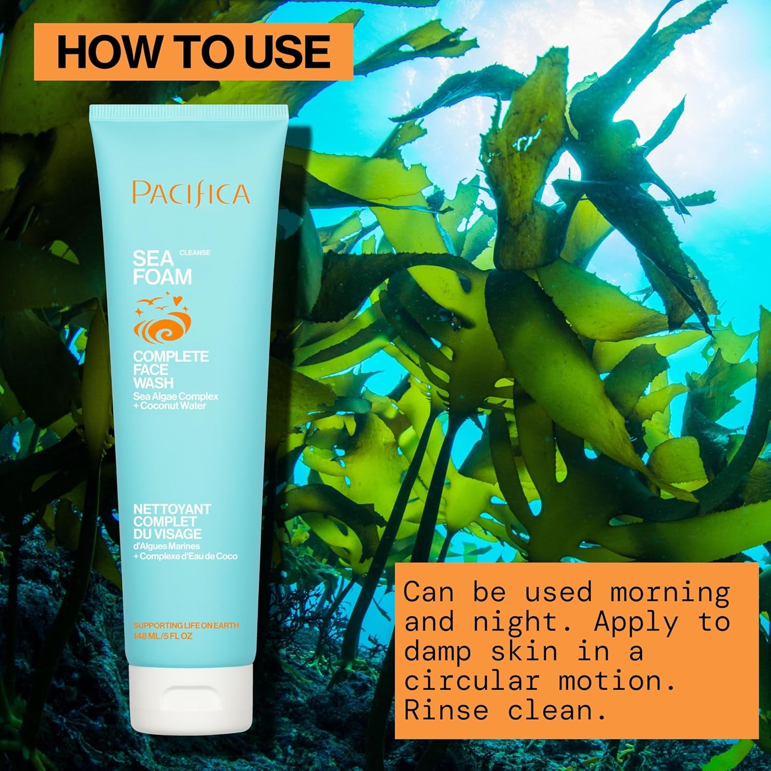 Beauty Sea Foam Face Wash, Daily Gentle Foaming Cleanser, with Coconut Water + Sea Algae, Removes Makeup, for Combination and Oily Skin, Vegan & Cruelty Free