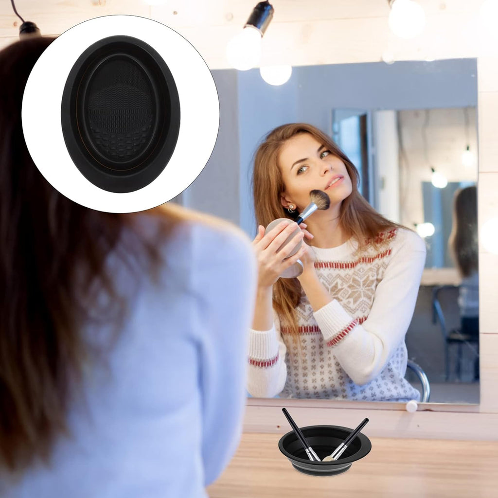 Silicone Makeup Brush Cleaning Pad and Bowl 5.78X4.33 Inch Handheld Beauty Tool Cleaner for Eyeshadow Brow Brushes and Makeup Accessories