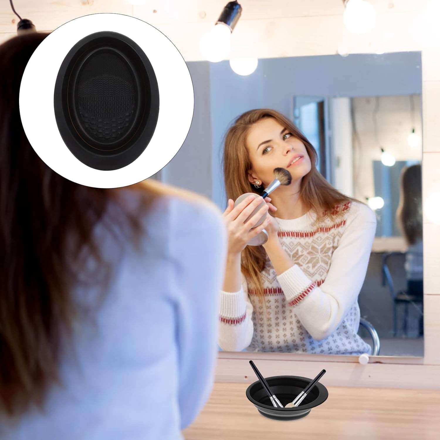 Silicone Makeup Brush Cleaning Pad and Bowl 5.78X4.33 Inch Handheld Beauty Tool Cleaner for Eyeshadow Brow Brushes and Makeup Accessories