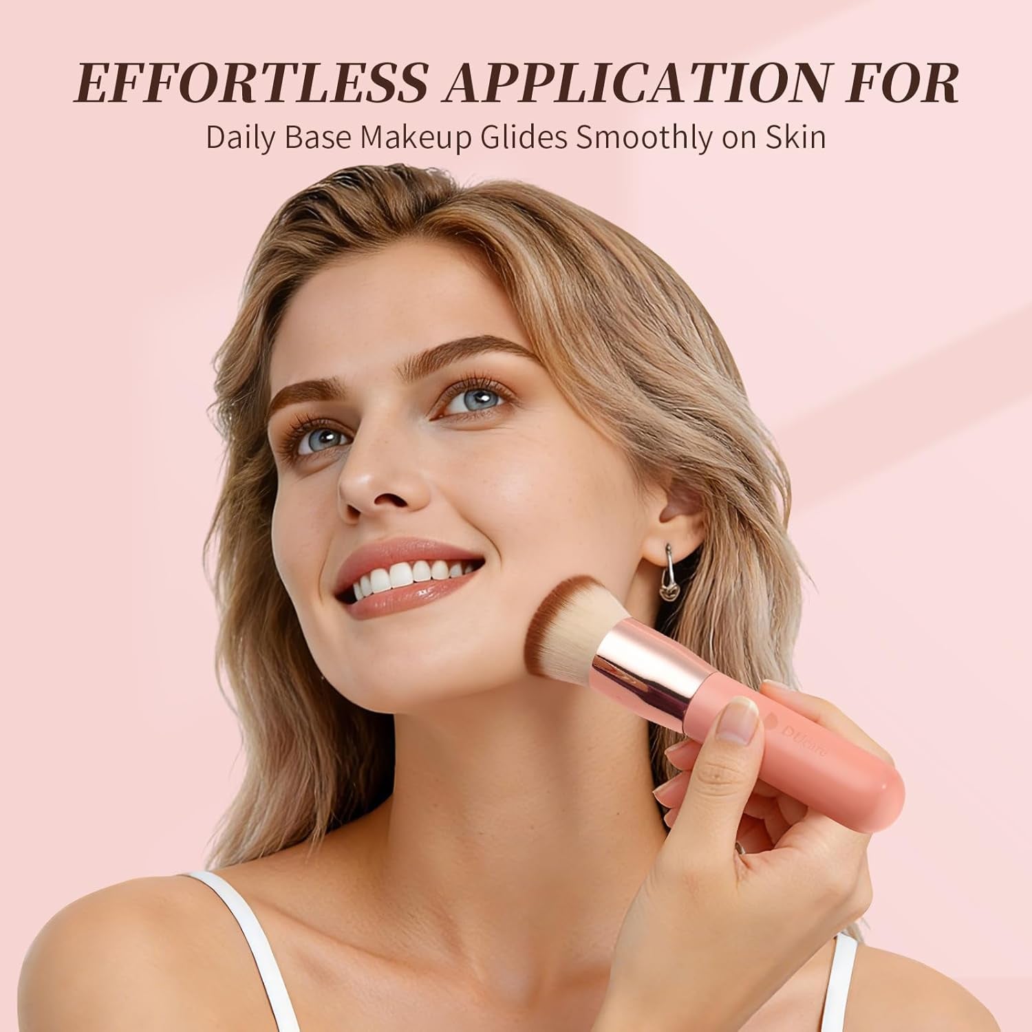 Foundation Brush for Liquid Makeup,Flat Top Kabuki Foundation Brushes - Premium Makeup Brush for Liquid, Cream, Powder,Buffing, Blending,Pink