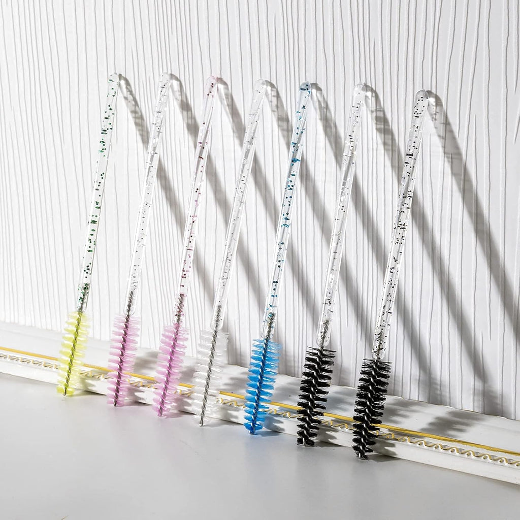 100 Pcs Crystal Eyelash Brush - Glitter Mascara Wands, Spoolies for Eyelash Extensions, Professional Eyebrow Spoolie Brush, Sparkling Makeup Applicator Tool (Crystal Blue)
