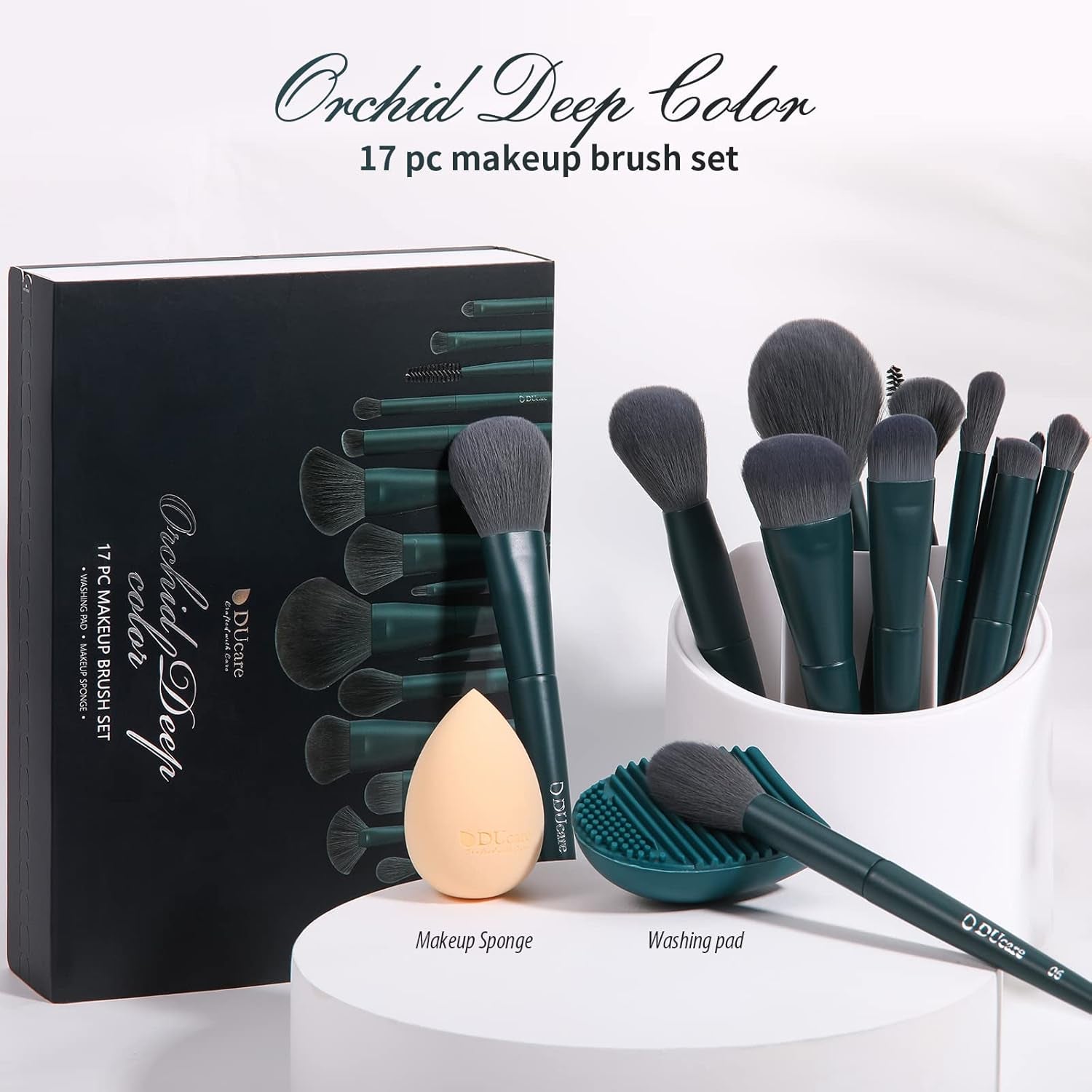 Makeup Gift Set 19 Pcs,17Pcs Brushes Brush 1Pc Cleaning Mat and 1Pc Makeup Sponge Professional Face Powder Eye Shadow Powder Liquid Brushes