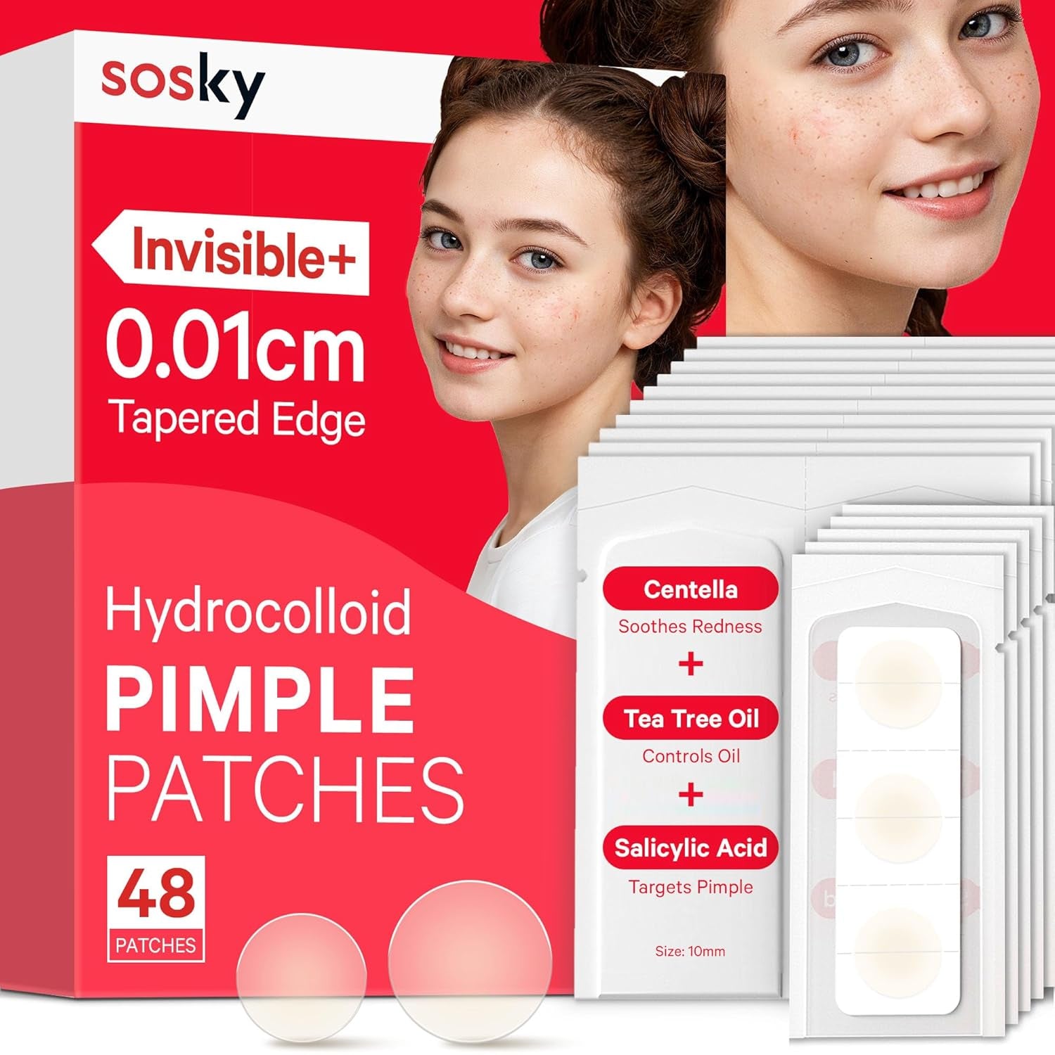 Pimple Patches for Face, Invisible Hydrocolloid Acne Patches, HSA Store Eligible Items, Zit Sticker for Face and Skin, Pimple Sticker for Covering Zits, Blemishes with Salicylic Acid 48 Count