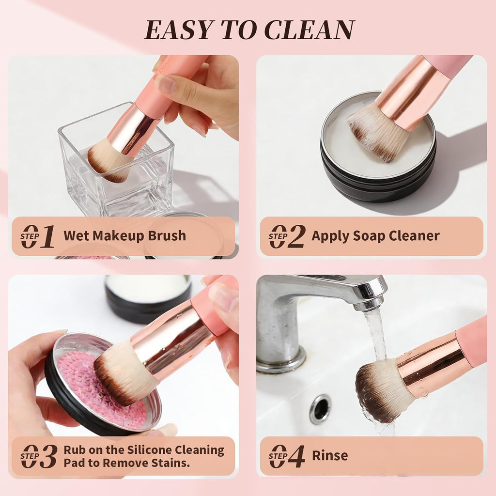 Foundation Brush for Liquid Makeup,Flat Top Kabuki Foundation Brushes - Premium Makeup Brush for Liquid, Cream, Powder,Buffing, Blending,Pink