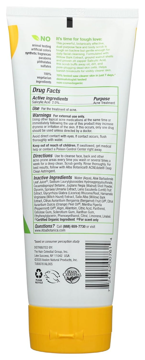 Acnedote Maximum Strength Face & Body Scrub for Acne Treatment, Blackhead Scrub, 8 Oz
